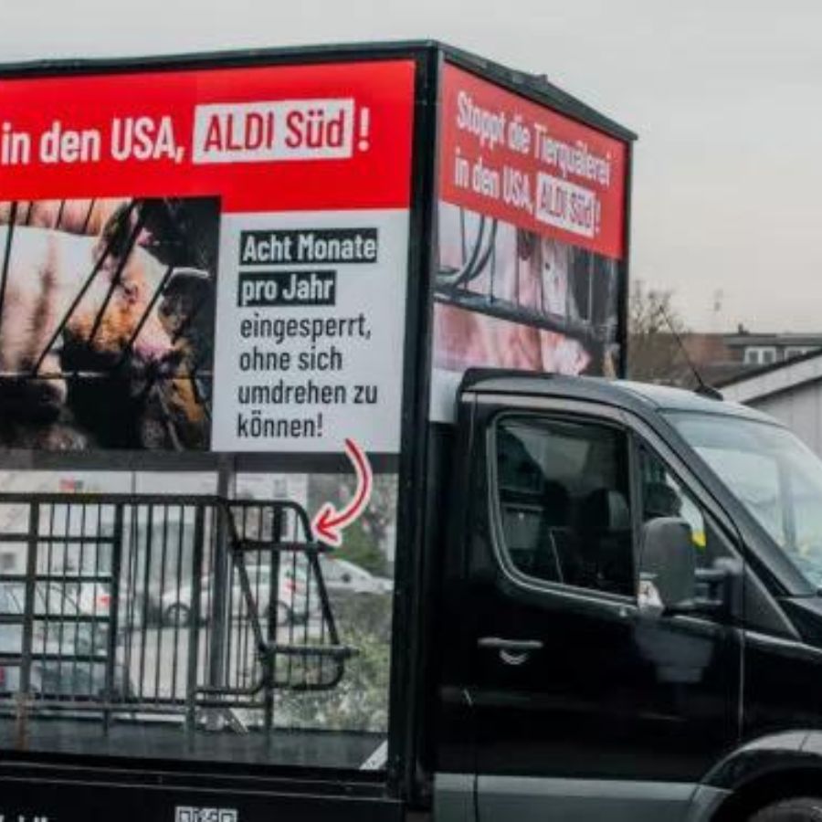 Caminhão protestando contra a rede de supermercados Aldi