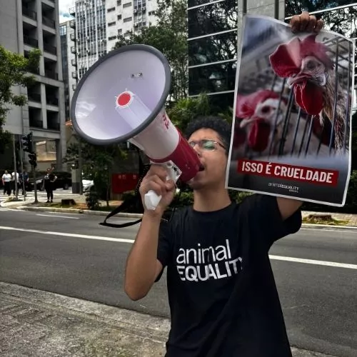 Ativista em protesto contra a rede Marriott