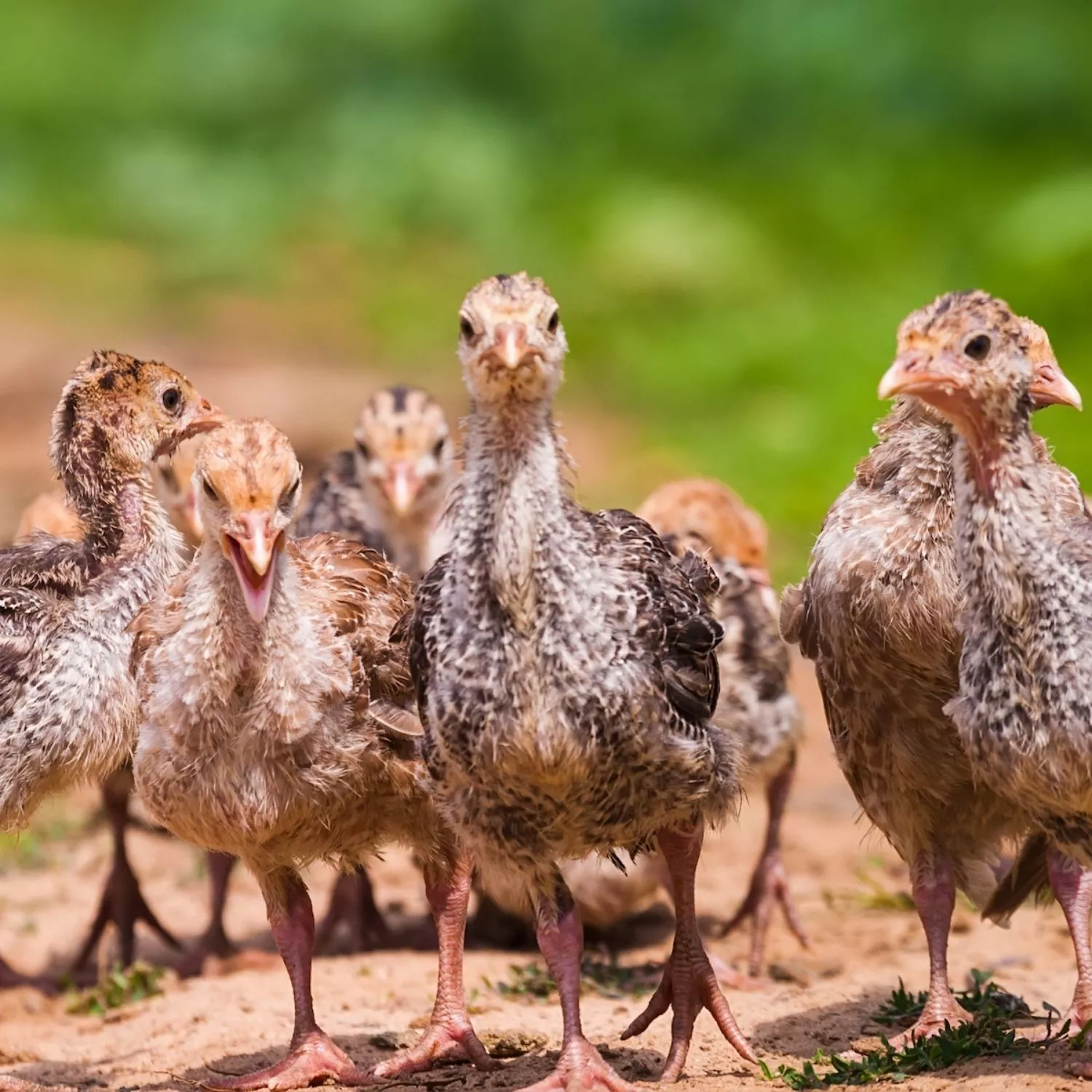 Filhotes de perus em um campo aberto
